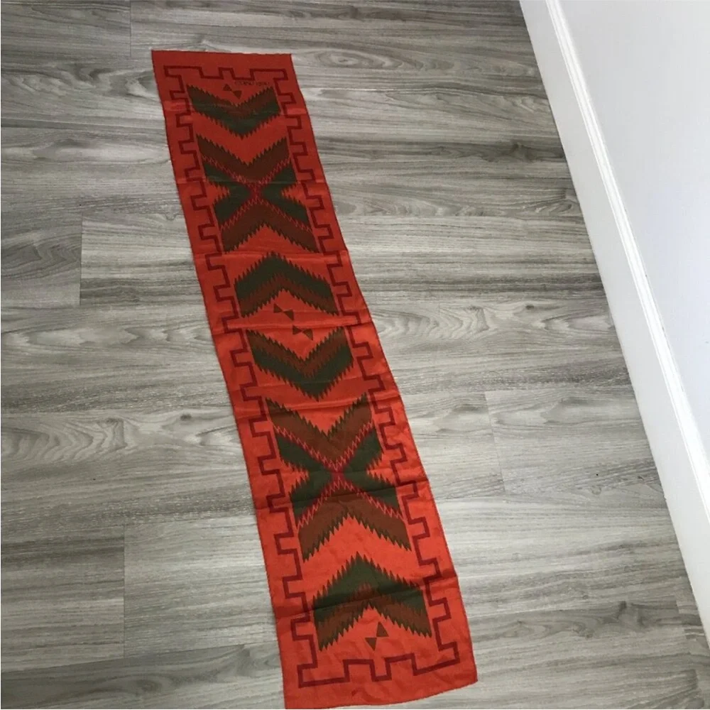 Vtg CALVIN KLEIN SCARF 100% SILK ORANGE RECTANGLE WRAP NATIVE AMERICAN GEO